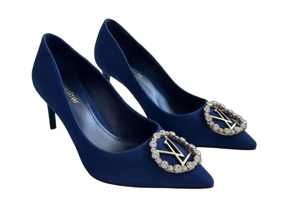 Louis Vuitton Madeleine Line Suede Blue Pump size 36.5 Blue Suede Good - Front View