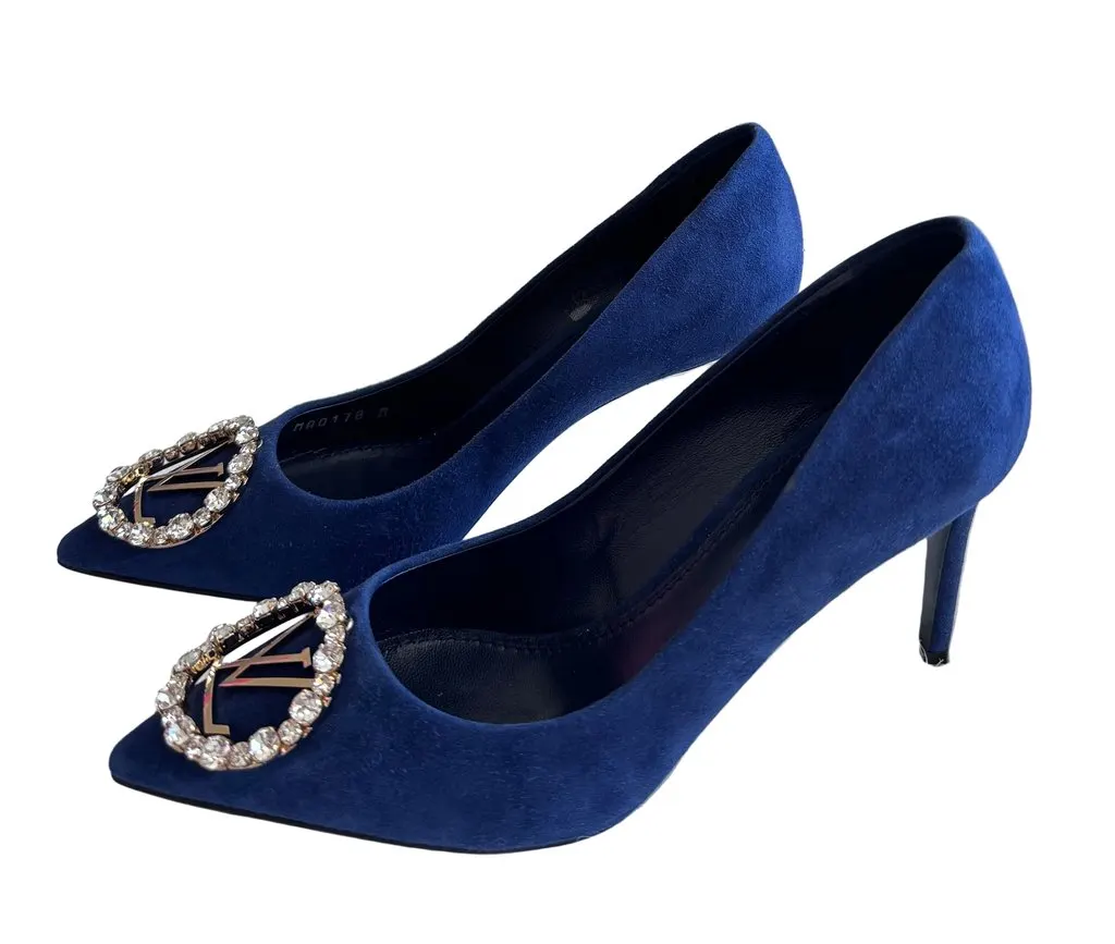 Louis Vuitton Madeleine Line Suede Blue Pump size 36.5 Blue Suede Good - Back View