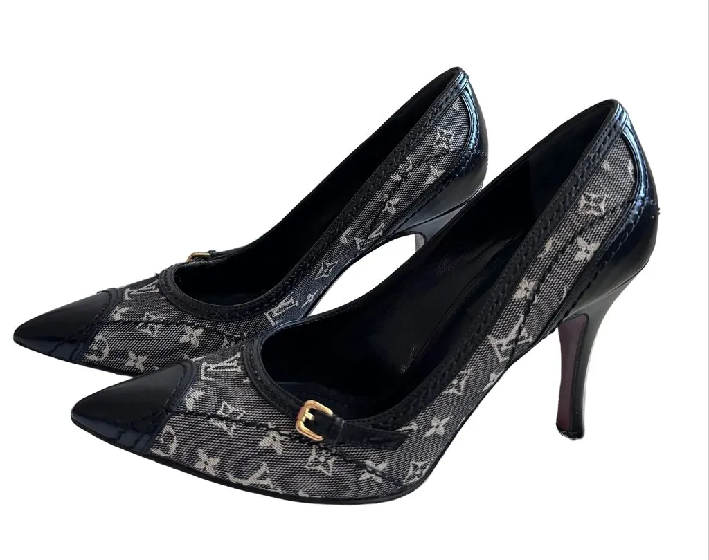 Louis Vuitton Black/White Monogram Mini Lin Canvas size 35.5 Black Canvas Good - Back View