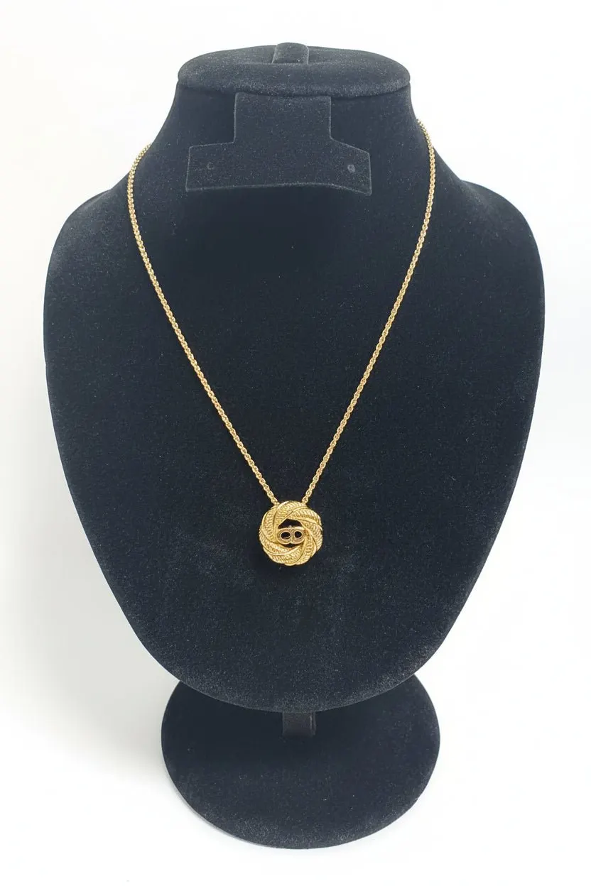 Dior Christian Dior CD Initial Round Pendant Necklace Gold Lace Good - Back View