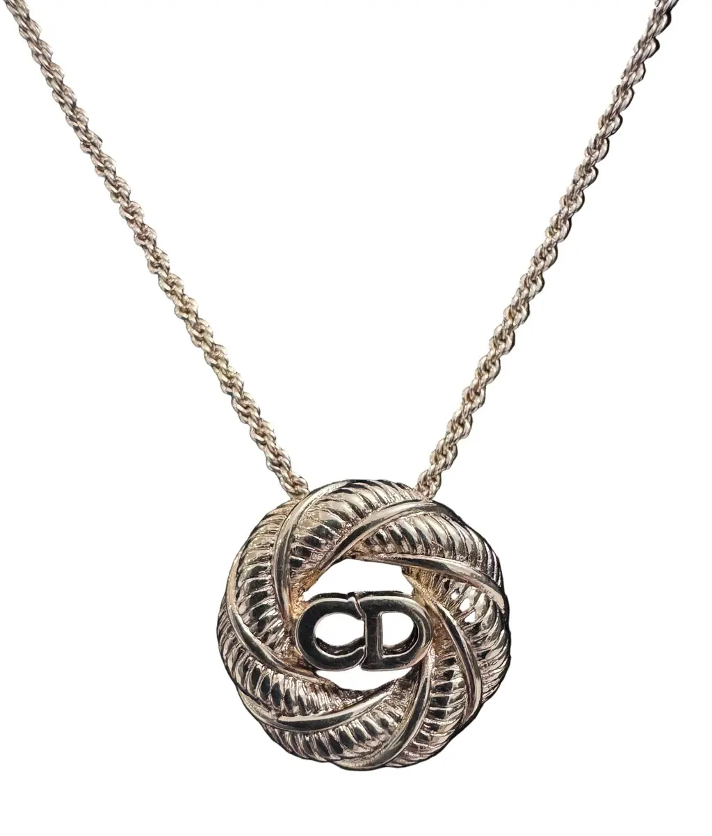 Dior Christian Dior CD Initial Round Pendant Necklace Gold Lace Good - Inside View