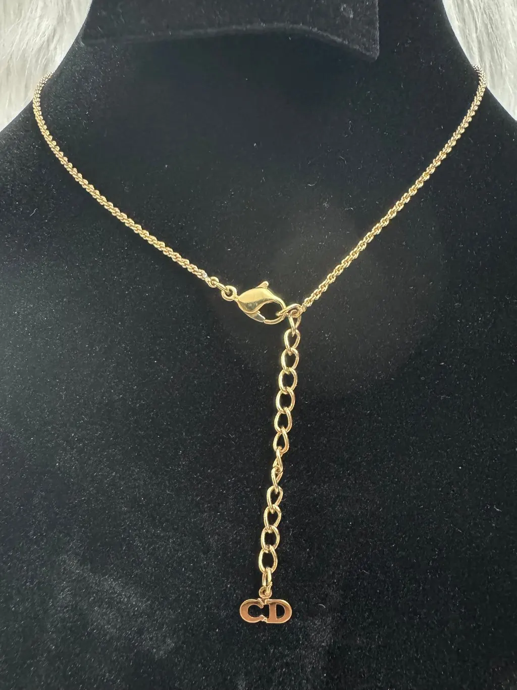 Dior Christian Dior CD Initial Round Pendant Necklace Gold Lace Good - Model View