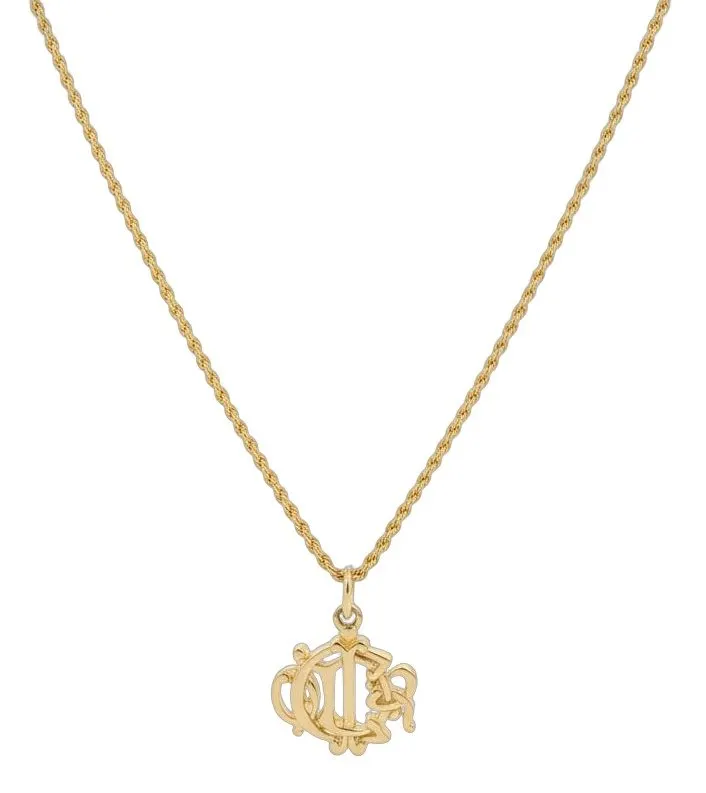 Dior Christian Dior CD Script Initial Pendant Necklace Gold Lace Good - Front View