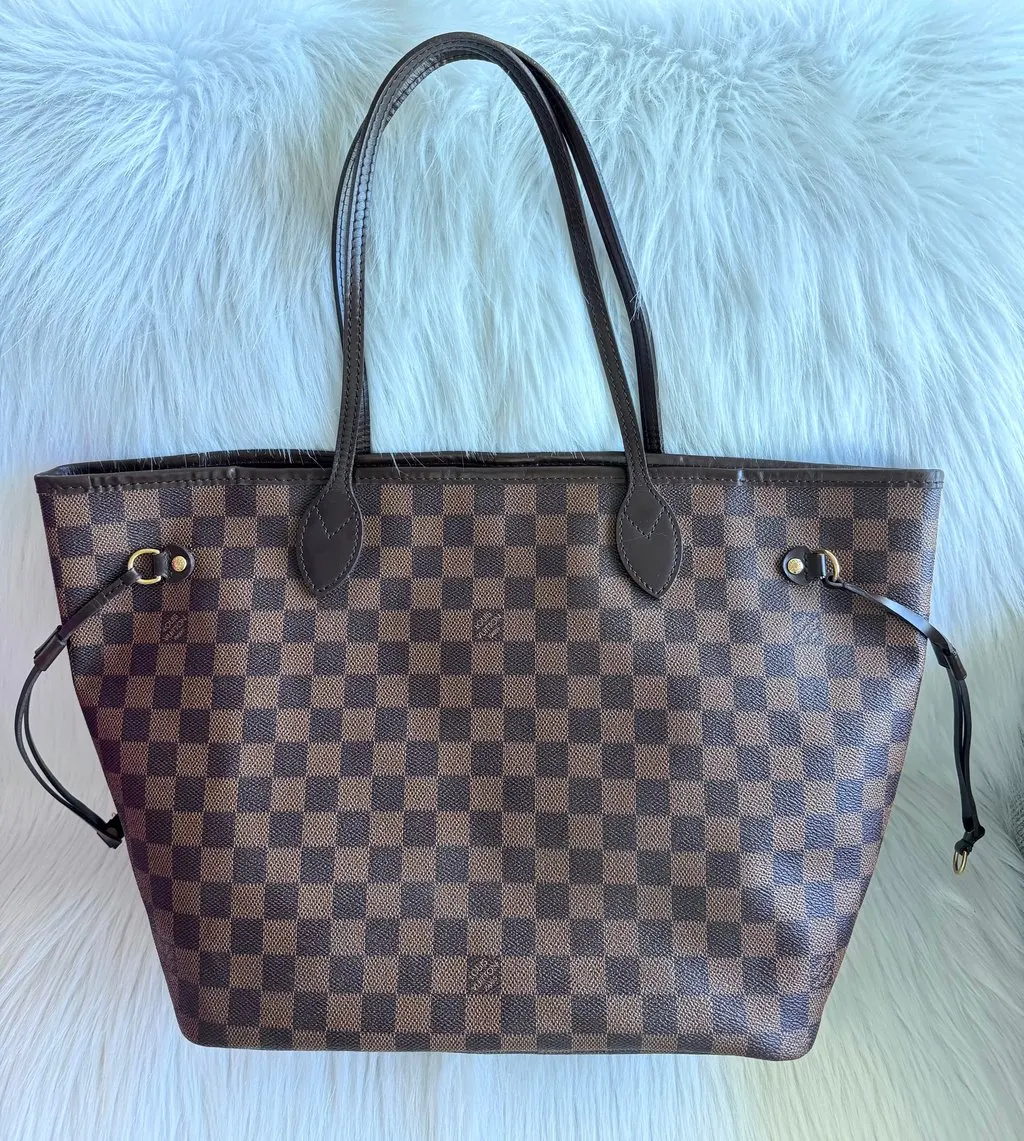 Louis Vuitton Neverfull MM-Damier Ebene Red Lace Good - Back View