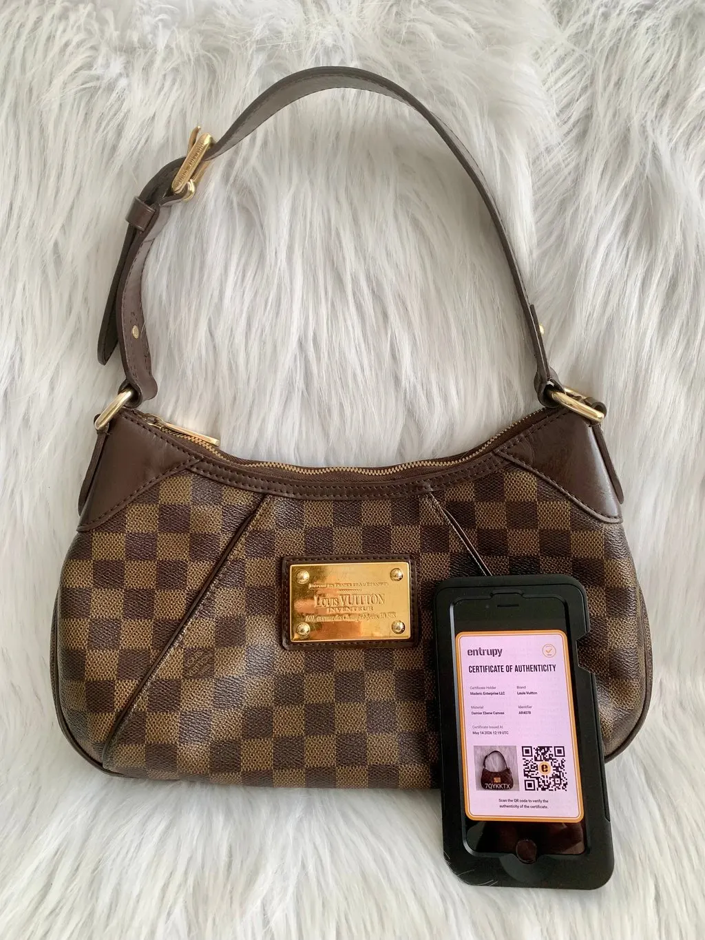 Louis Vuitton Damier Ebene Thames PM Shoulder Bag Gold Canvas Very good - Model View
