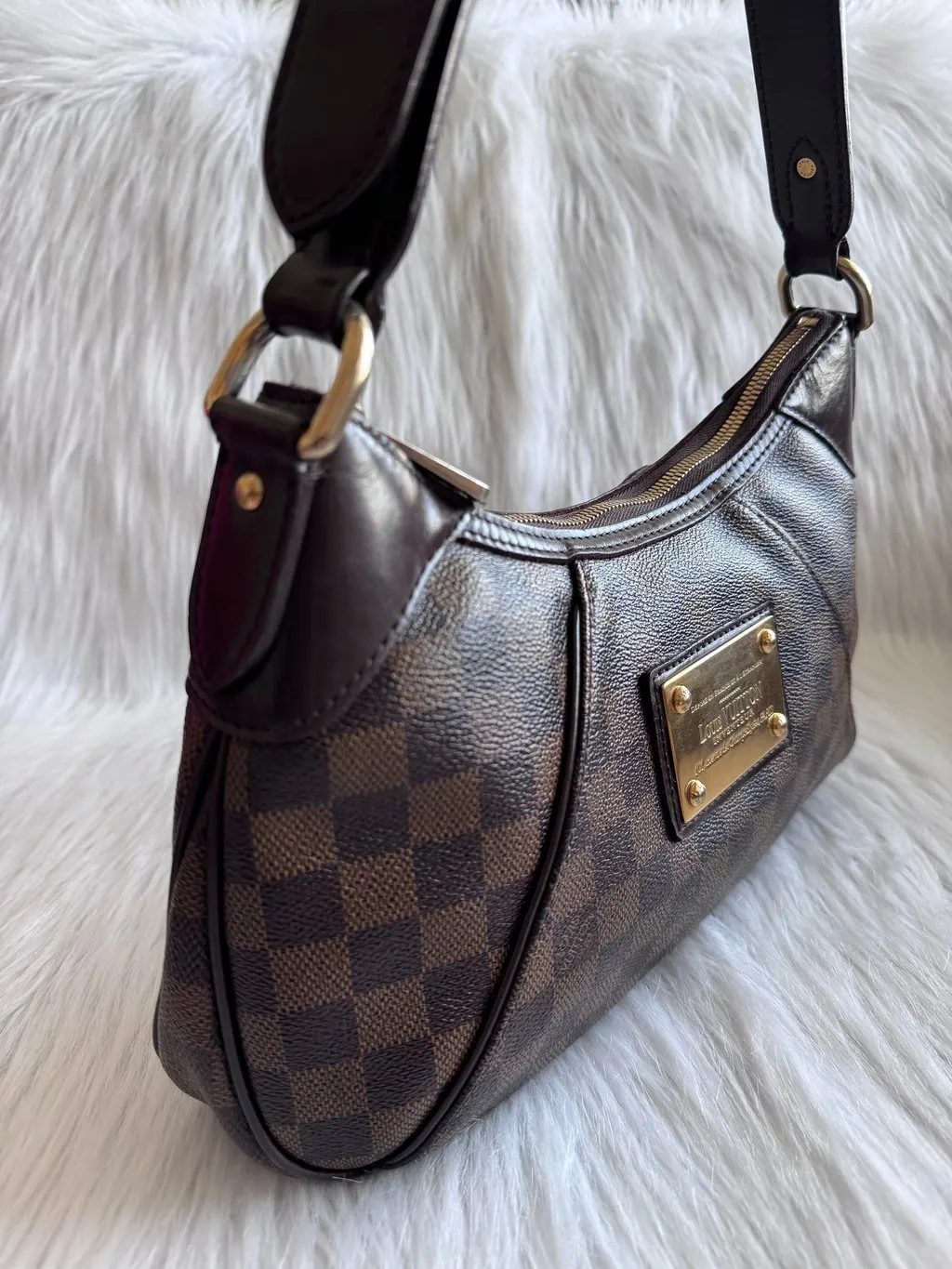 Louis Vuitton Damier Ebene Thames PM Shoulder Bag Gold Canvas Very good - Box View