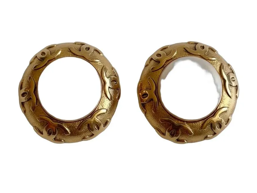 Chanel CC Logo Pearl Clip-On earrings Gold Very good - Front View