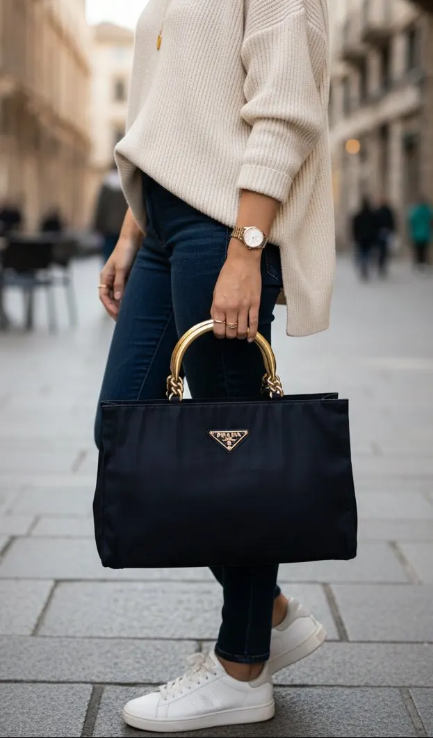 Prada Tessuto Navy Blue Metal Handle | Libas Collective