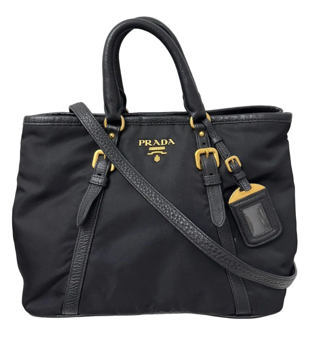 Prada حقيبة تيسوتو نايلون سوداء ثنائية الاستخدام