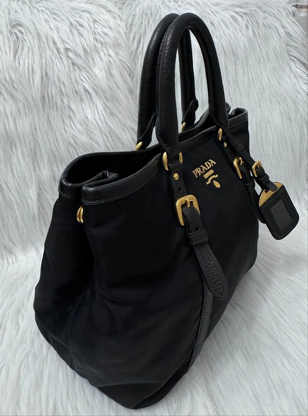 Prada Tessuto Nylon Black Two Way Bag Black Polyamide Very good - Model View