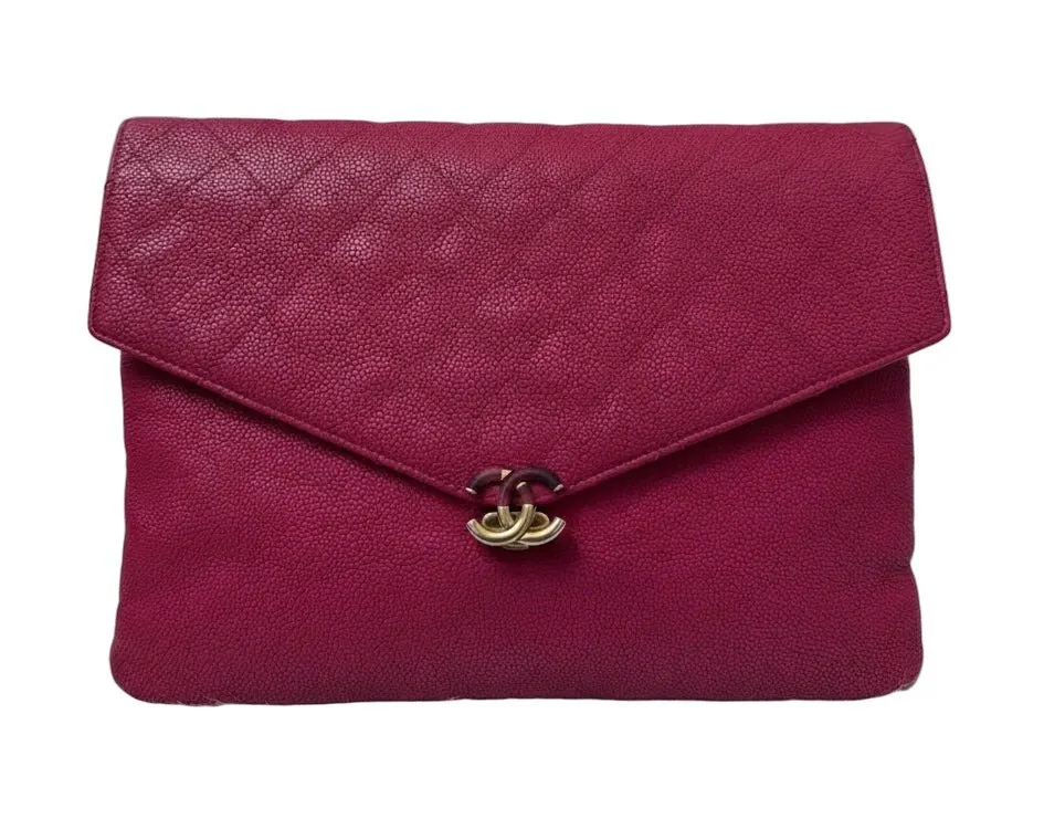 Chanel Paris Cuba Quilted Caviar Envelope clutch bag Pink Leather Very good - Front View