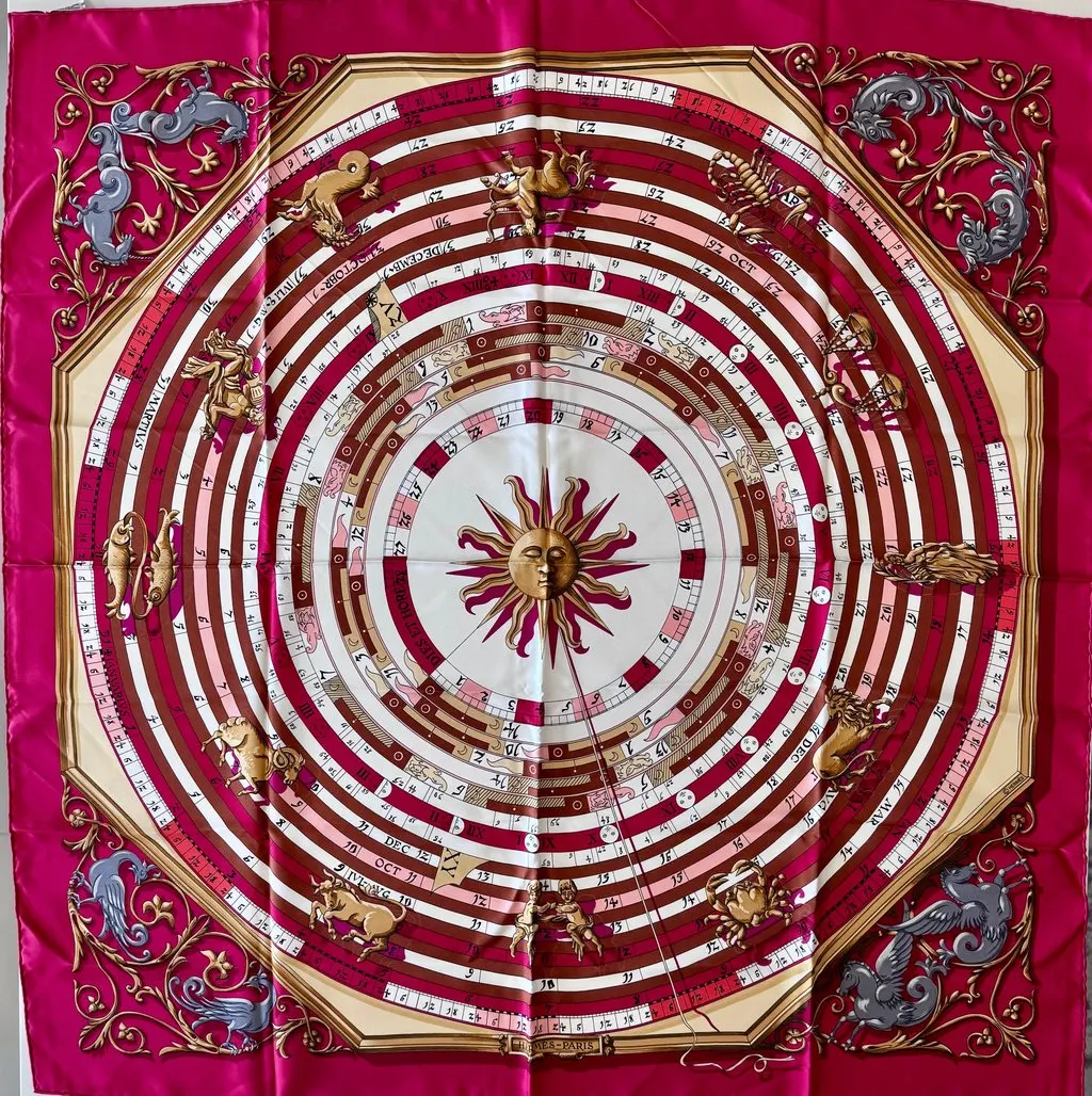 Hermès Dies Et Hore Astrology Zodiac Silk Scarf White Silk Good - Back View
