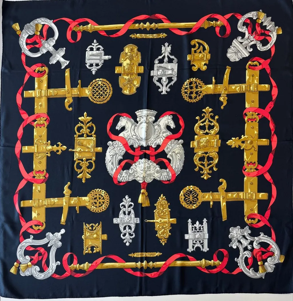 Hermès Noir Ferronnerie Silk Scarf Black Silk Good - Back View