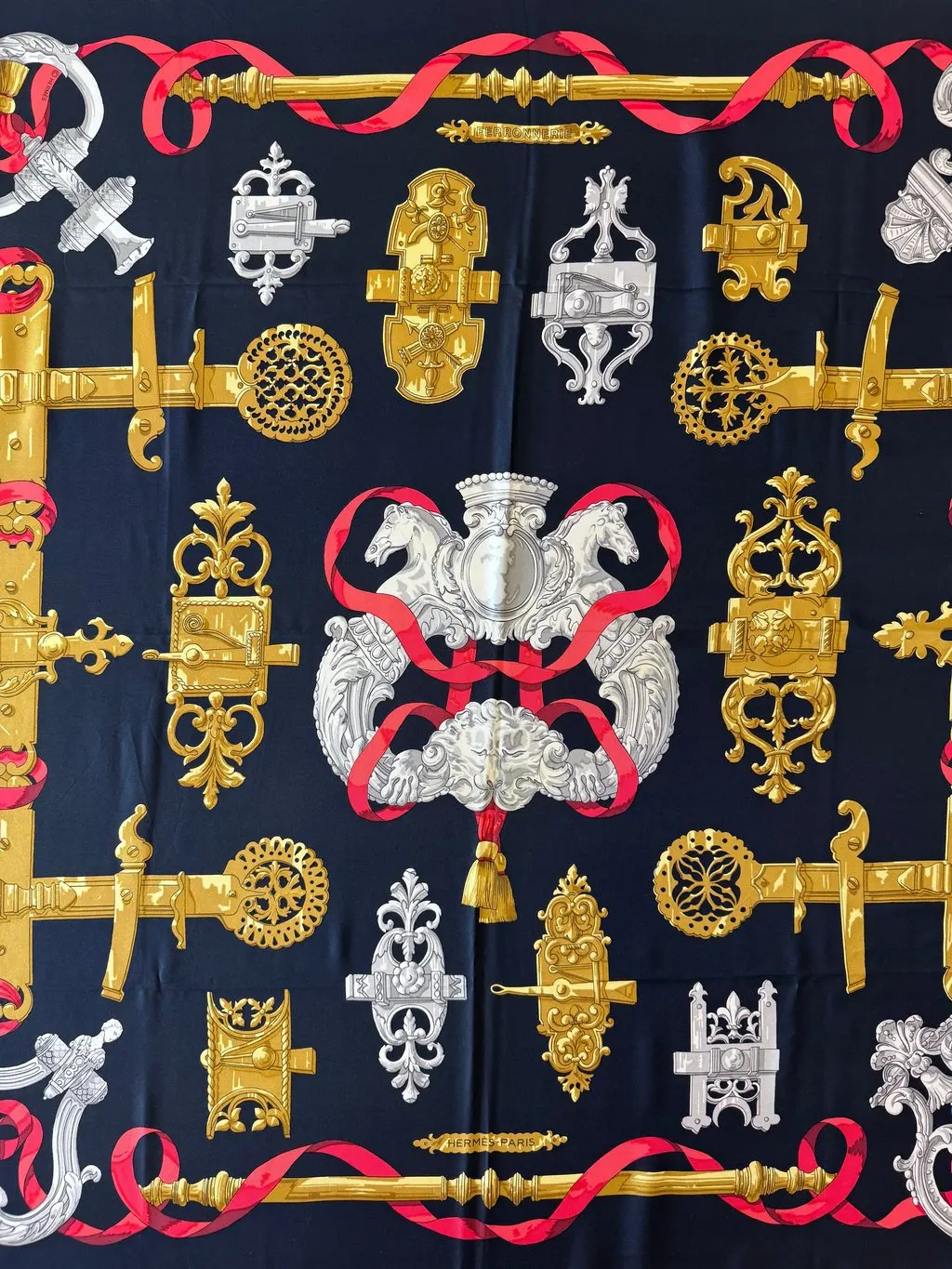 Hermès Noir Ferronnerie Silk Scarf Black Silk Good - Inside View