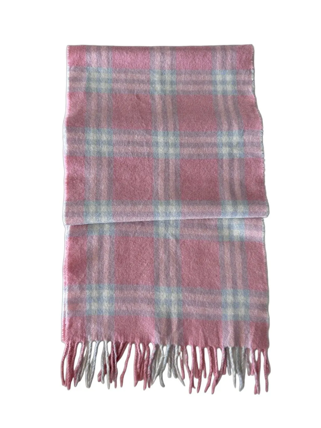Burberry Pink Cashmere Check Fringed Muffler Pink Wool Never worn - Front View