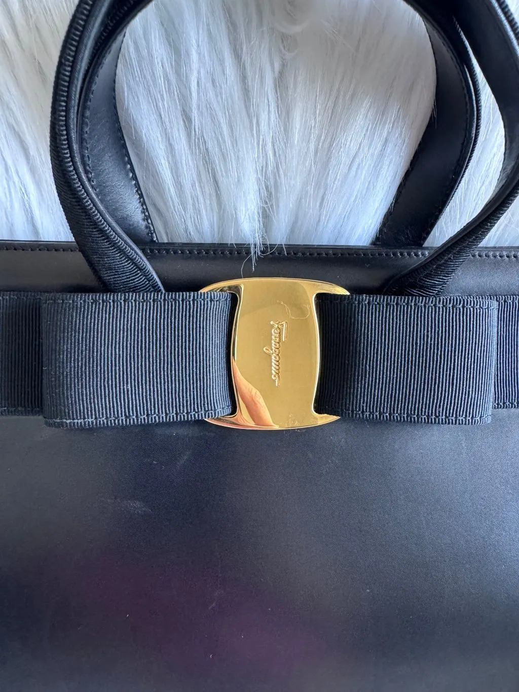 Salvatore Ferragamo Vara Leather Black Two-way Bag Black Leather Very good - Model View
