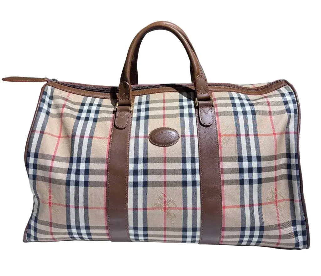 Burberry Boston Travel Bag Brown Canvas Good - Front View