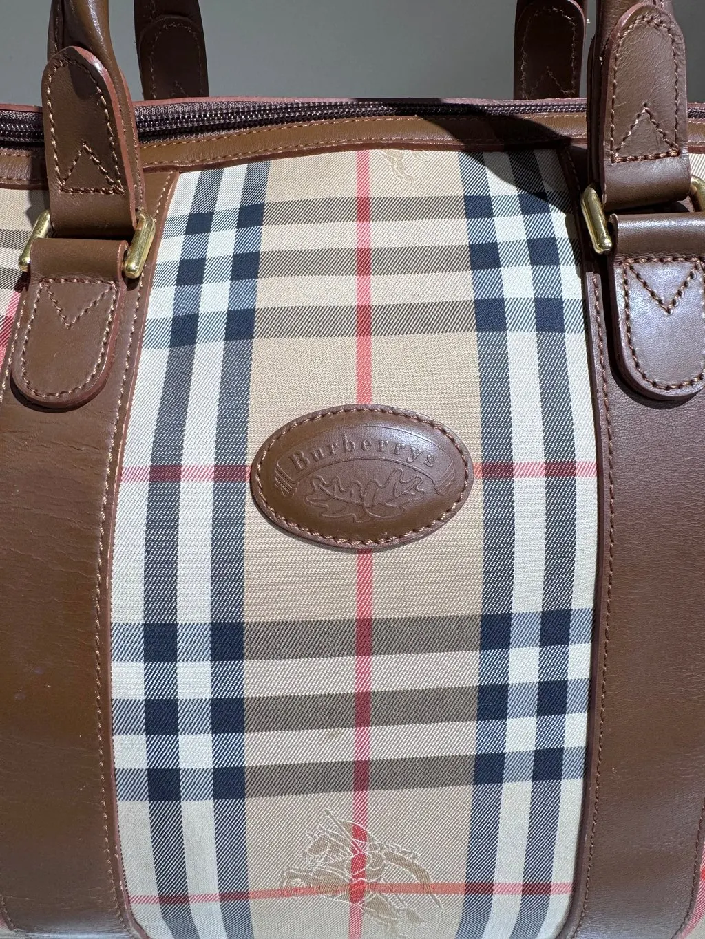 Burberry Boston Travel Bag Brown Canvas Good - Back View