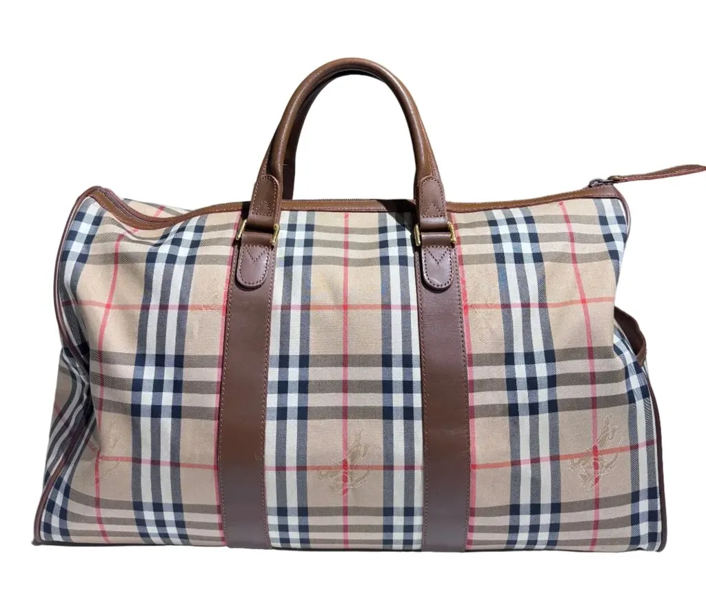 Burberry Boston Travel Bag Brown Canvas Good - Inside View