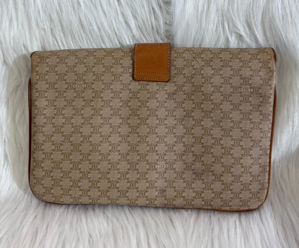 Celine Beige Macadam Clutch Beige Canvas Good - Back View