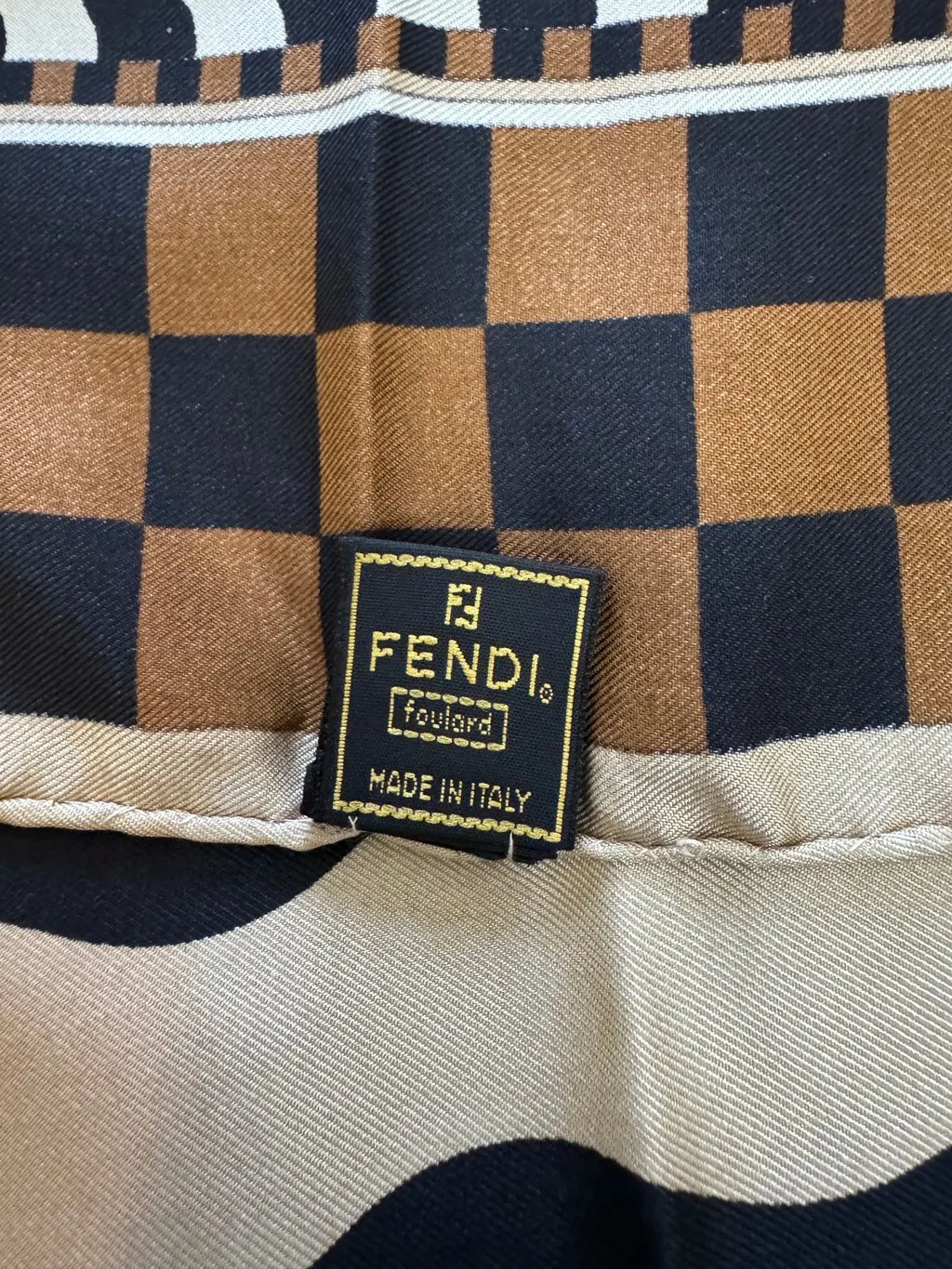 Fendi Foulard Geometric Patchwork Silk Scarf White Silk Never worn - Model View