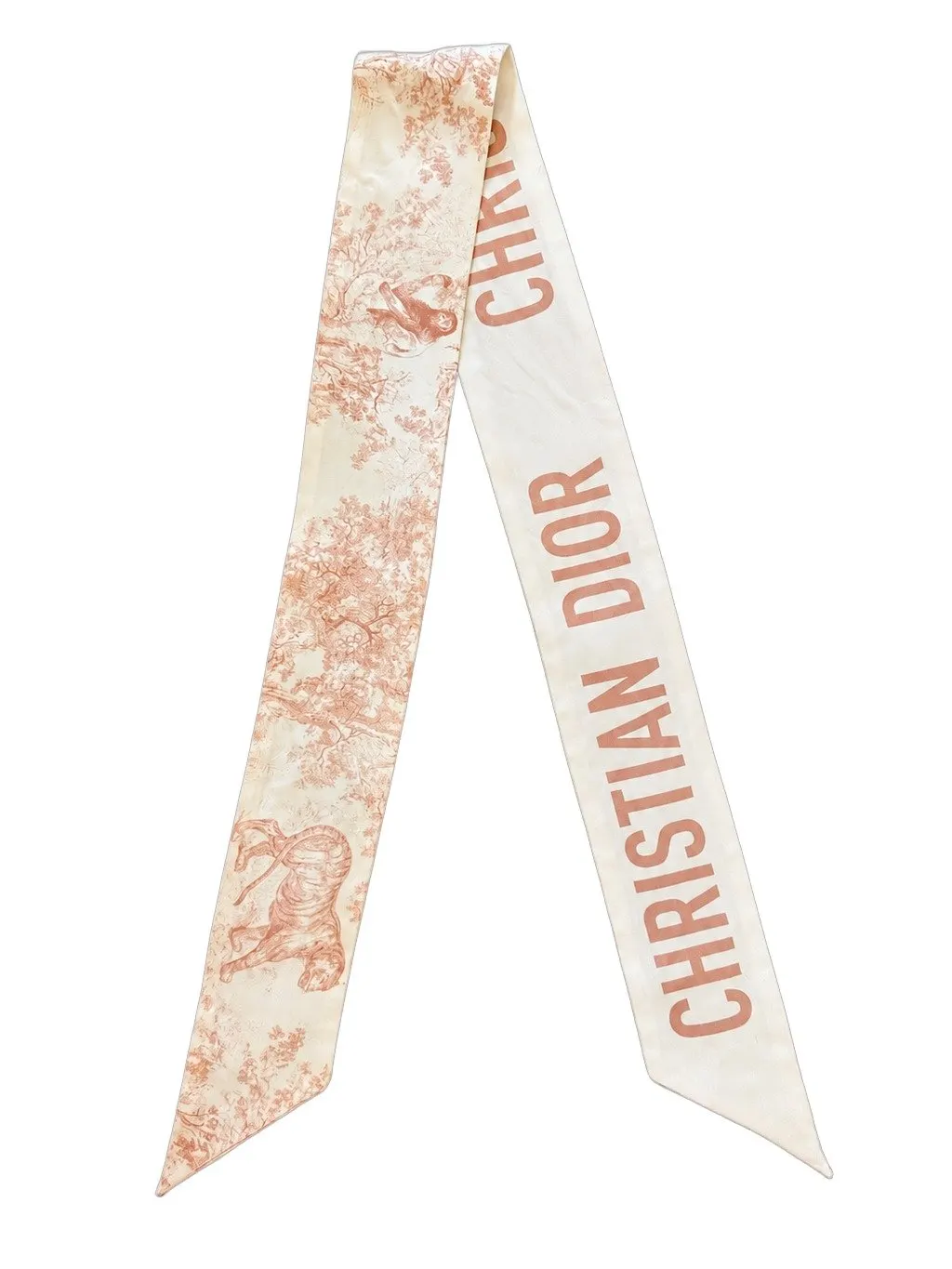 Dior Christian Dior Toile de Jouy Sauvage Mitzah Scarf (Ivory & Pink) White Silk Good - Front View