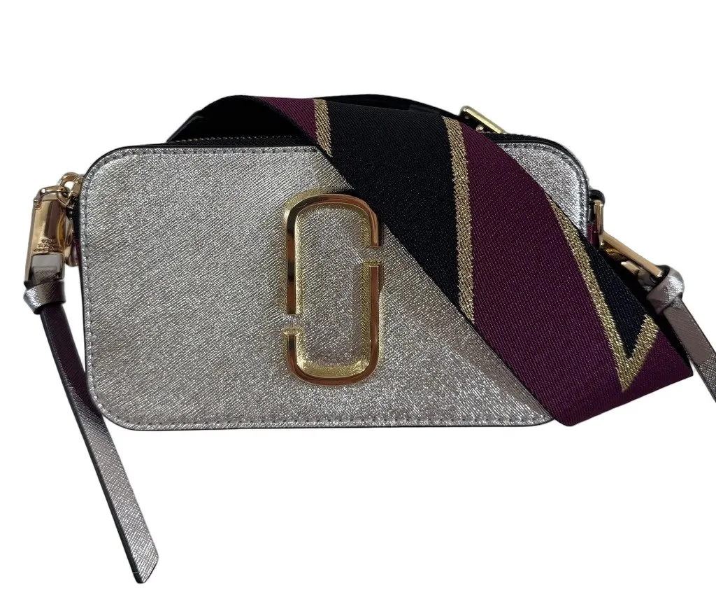 Marc Jacobs Snapshot Crossbody-Silver & Red Red Leather Good - Front View
