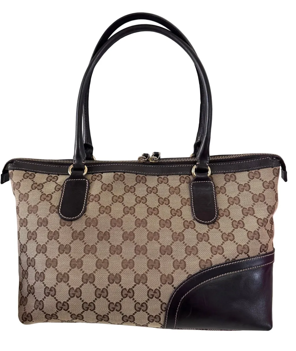 Gucci GG Horsebit Beige Canvas & Leather Tote Beige Canvas Very good - Back View