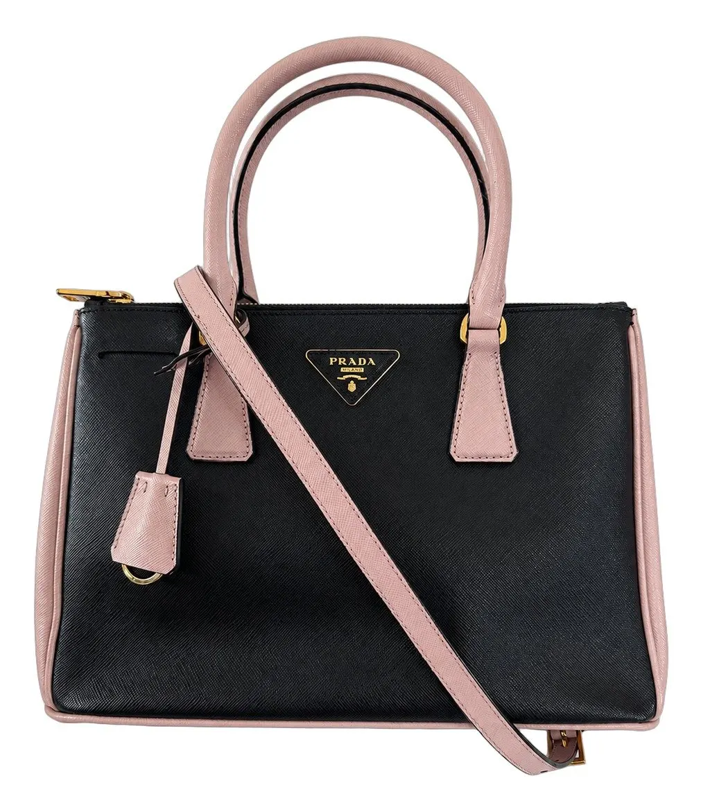 Prada Galleria Medium Black & Pink Saffiano Two way Bag