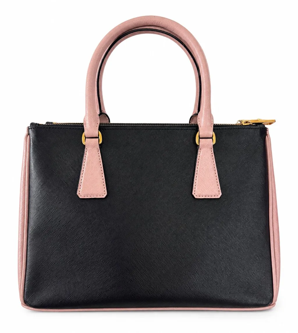 Prada Galleria Medium Black & Pink Saffiano Two way Bag Black Leather Very good - Back View