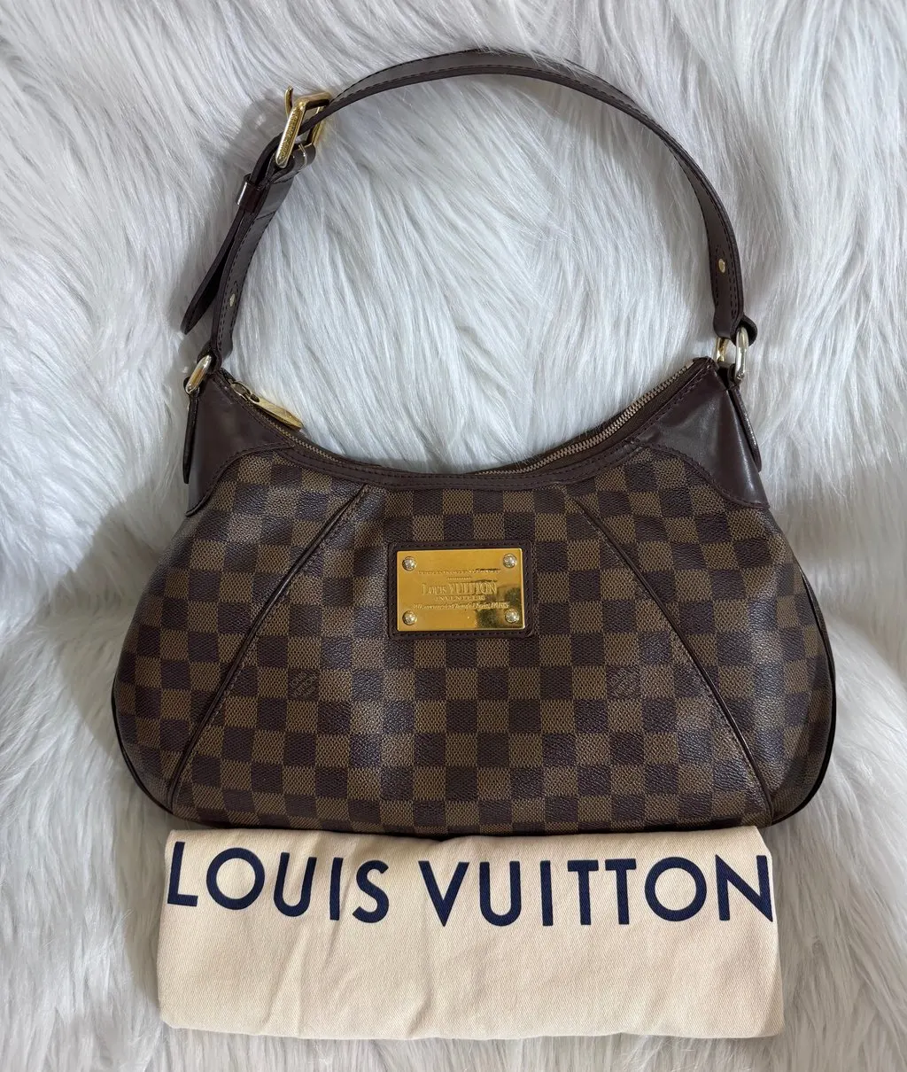 Louis Vuitton Damier Ebene Thames GM Shoulder Bag Gold Canvas Good - Inside View
