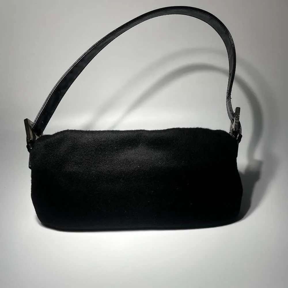 Fendi Baguette Black Suede Leather Good - Back View