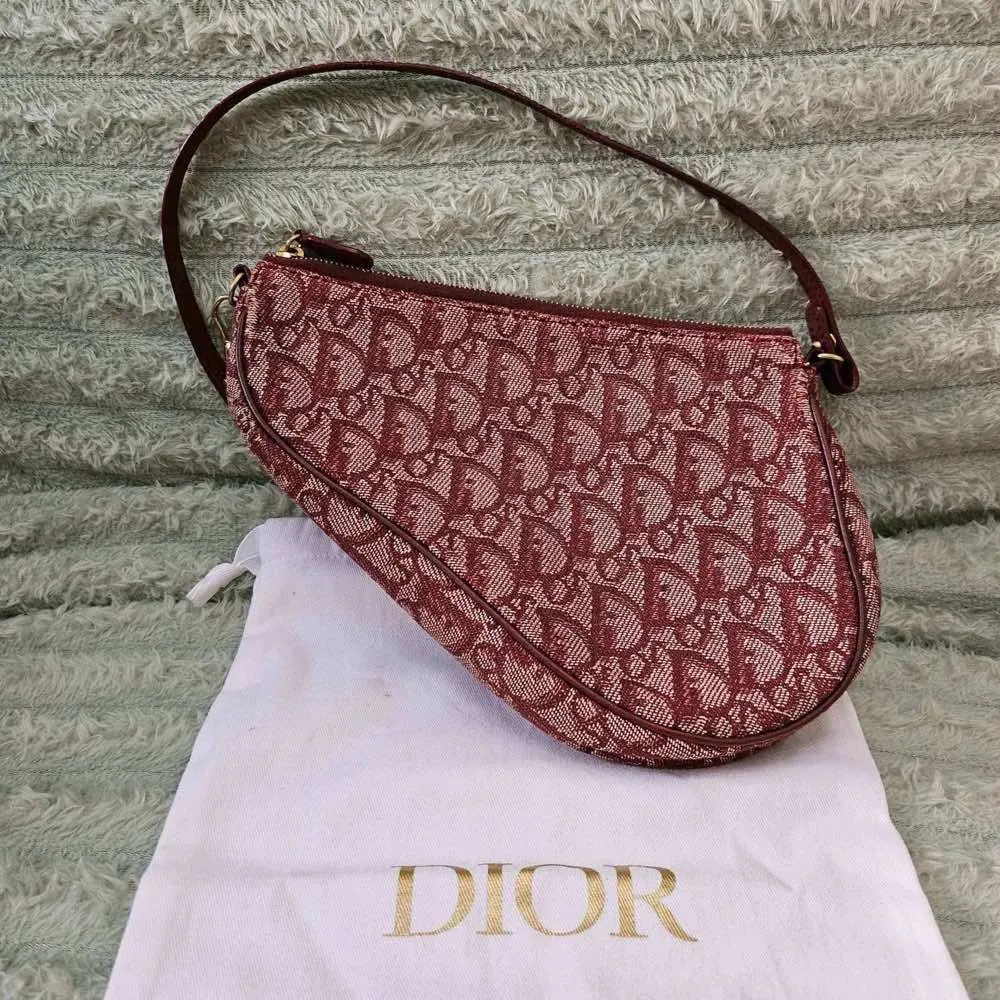 Dior Saddle Bag Burgundy Canvas Gold Good - Back View