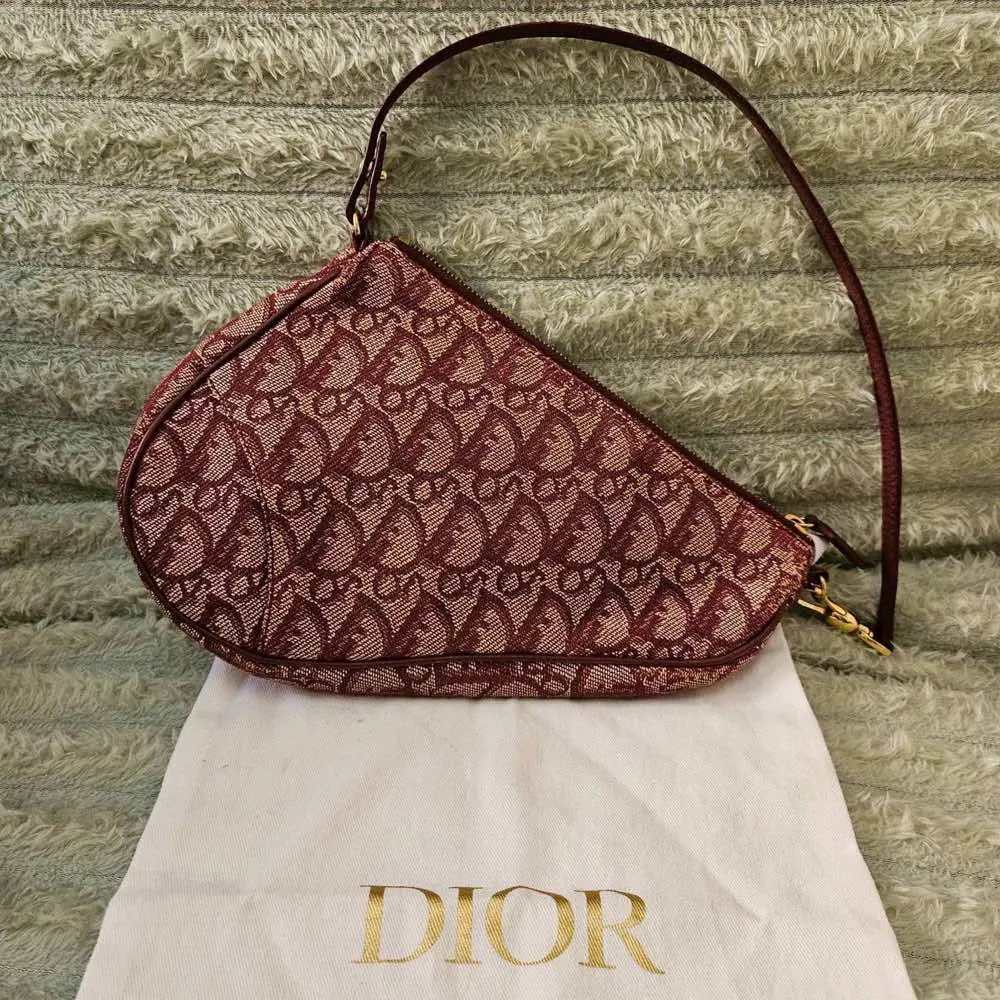 Dior Saddle Bag Burgundy Canvas Gold Good - Inside View