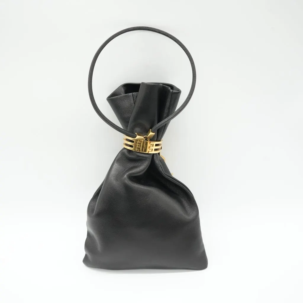 Saint Laurent Evening Pouch YSL Gold Hardware Black Lambskin Black Leather Good - Back View