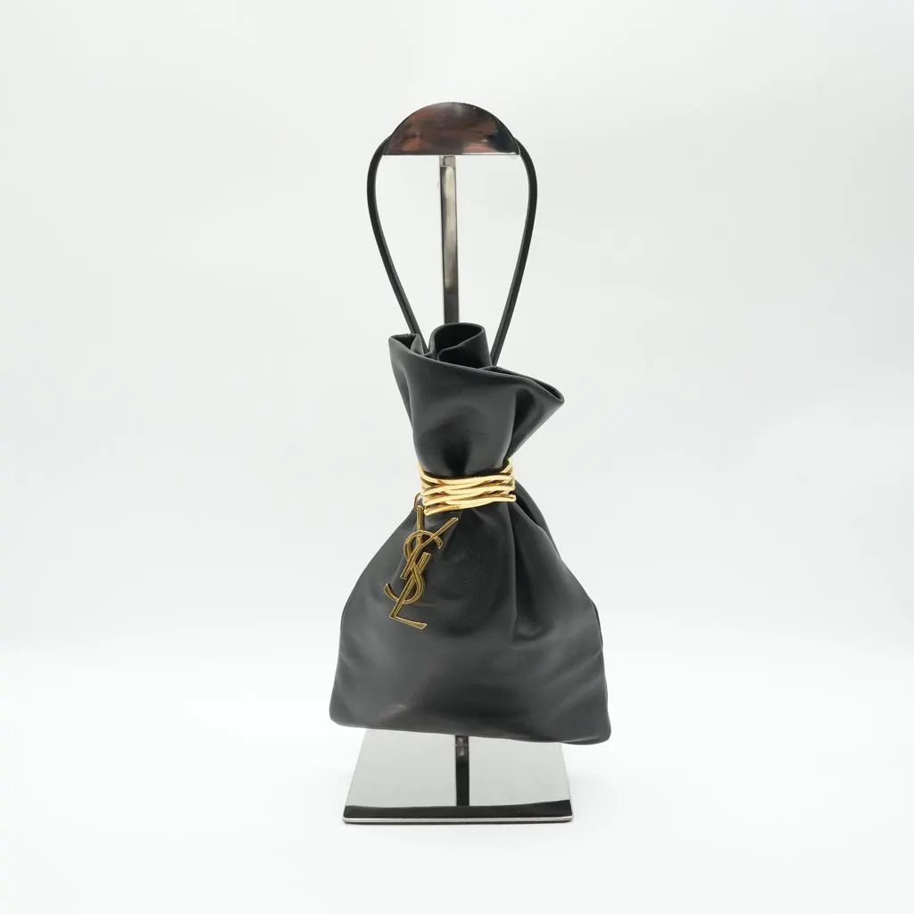Saint Laurent Evening Pouch YSL Gold Hardware Black Lambskin Black Leather Good - Inside View