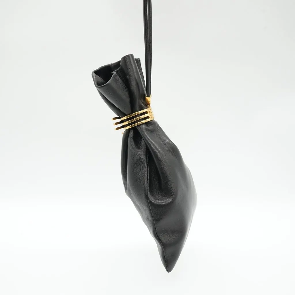 Saint Laurent Evening Pouch YSL Gold Hardware Black Lambskin Black Leather Good - Box View
