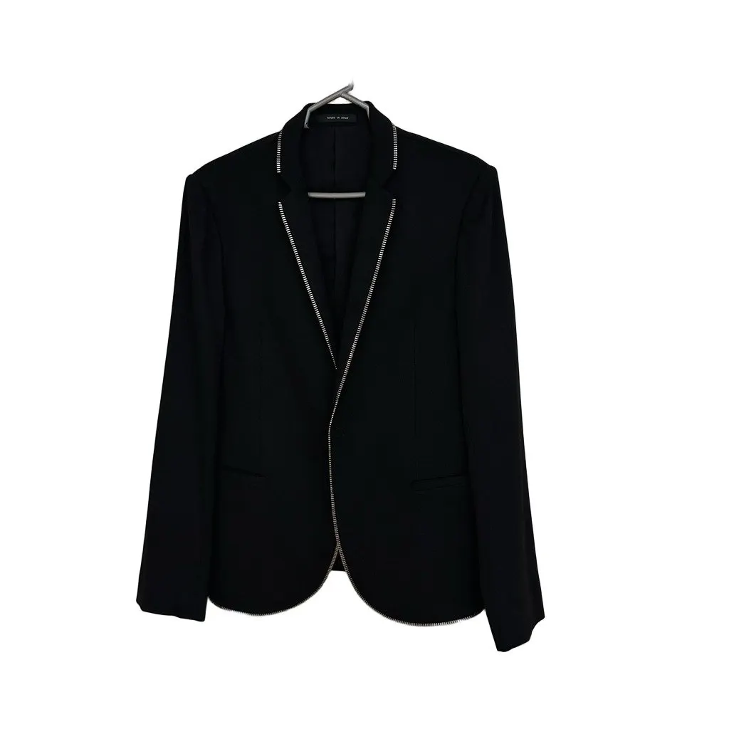 Emporio Armani Virgin Wool Zip-Trim Jacket – Made in Italy Black Wool Very good - Front View