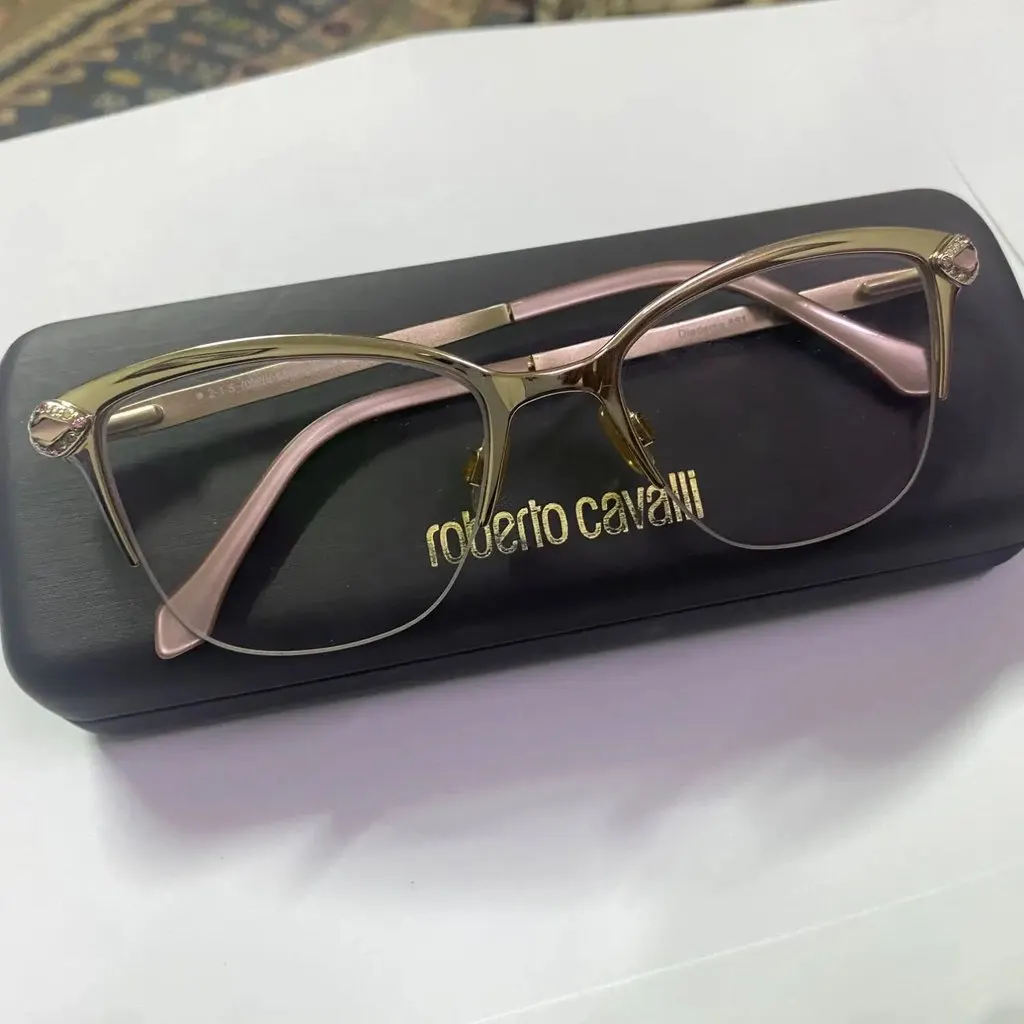 Roberto Cavalli Medical eye design with crystal lobes matte gold color with pink size 135 18 50 Pink Very good - Back View