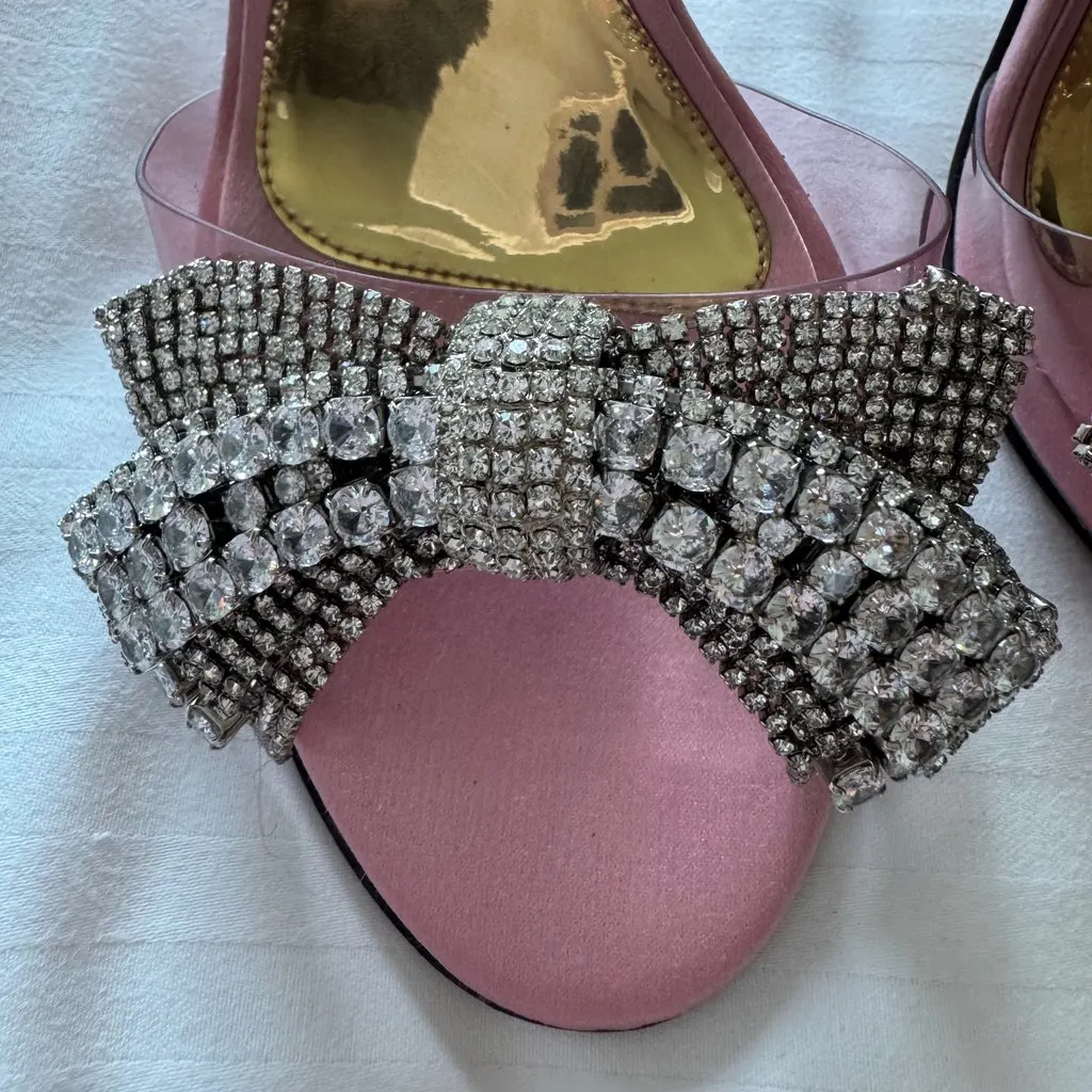 Alexandre Vauthier Crystal Bow Satin Slingback Heels Pink Satin Never worn - Back View