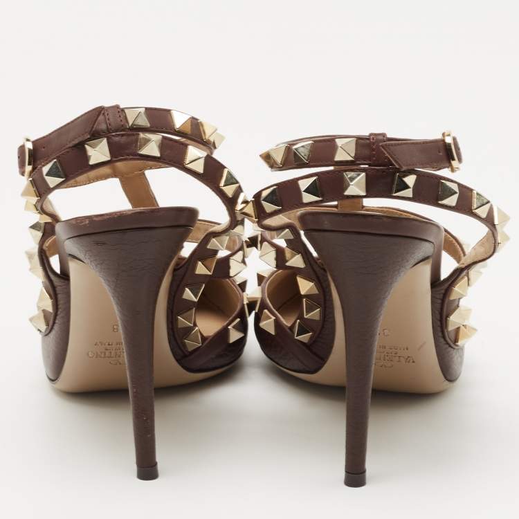 Valentino Rockstud Pumps Brown Leather Very good - Back View