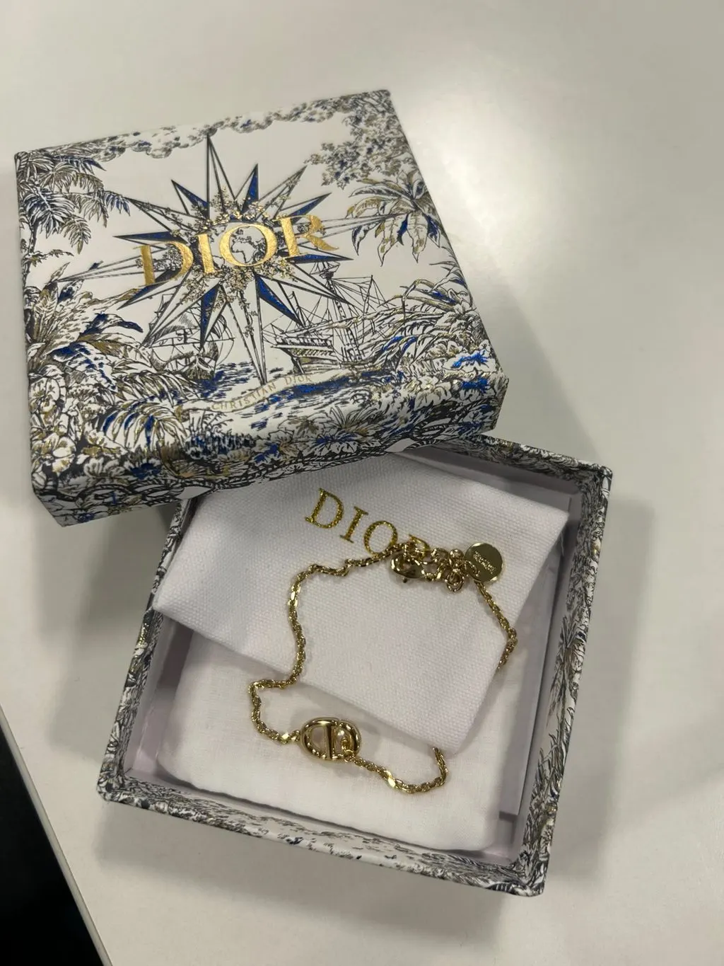 Dior Petit CD Bracelet Gold-Finish Metal and White Resin Pearl Beige Never worn - Back View