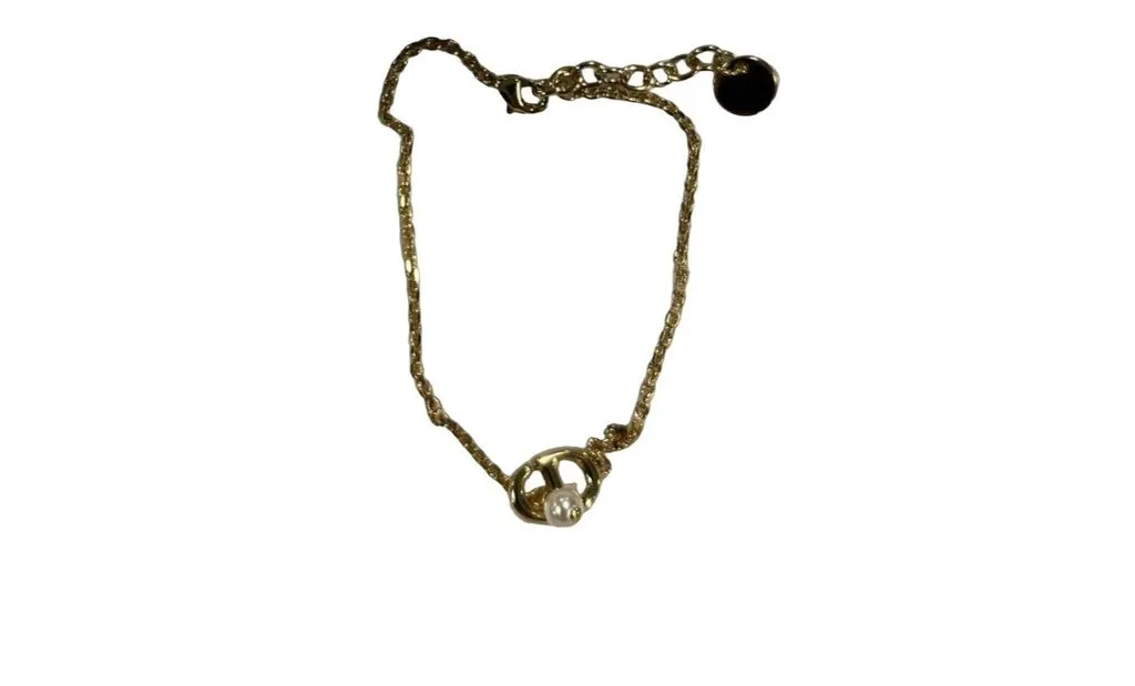 Dior Petit CD Bracelet Gold-Finish Metal and White Resin Pearl Beige Never worn - Front View