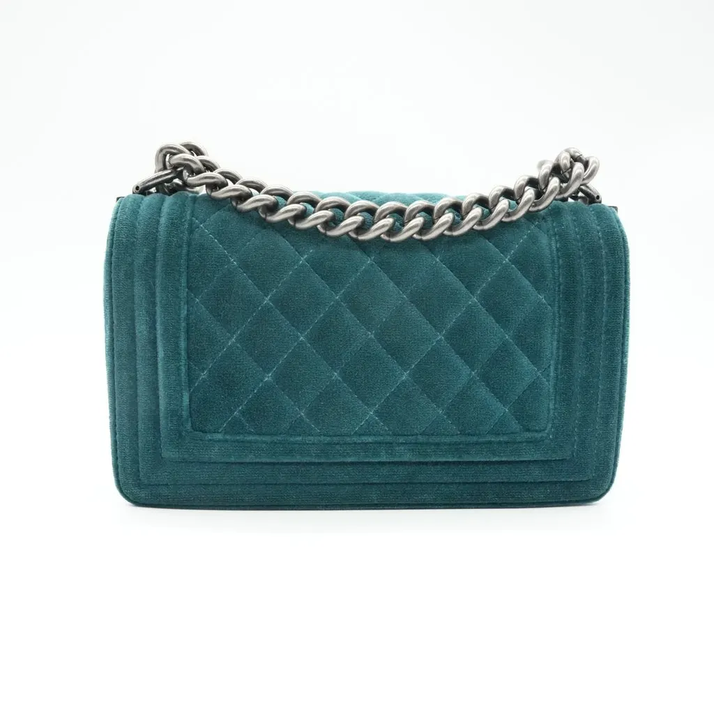 Chanel Boy Small Green Velvet Green Velvet Good - Back View