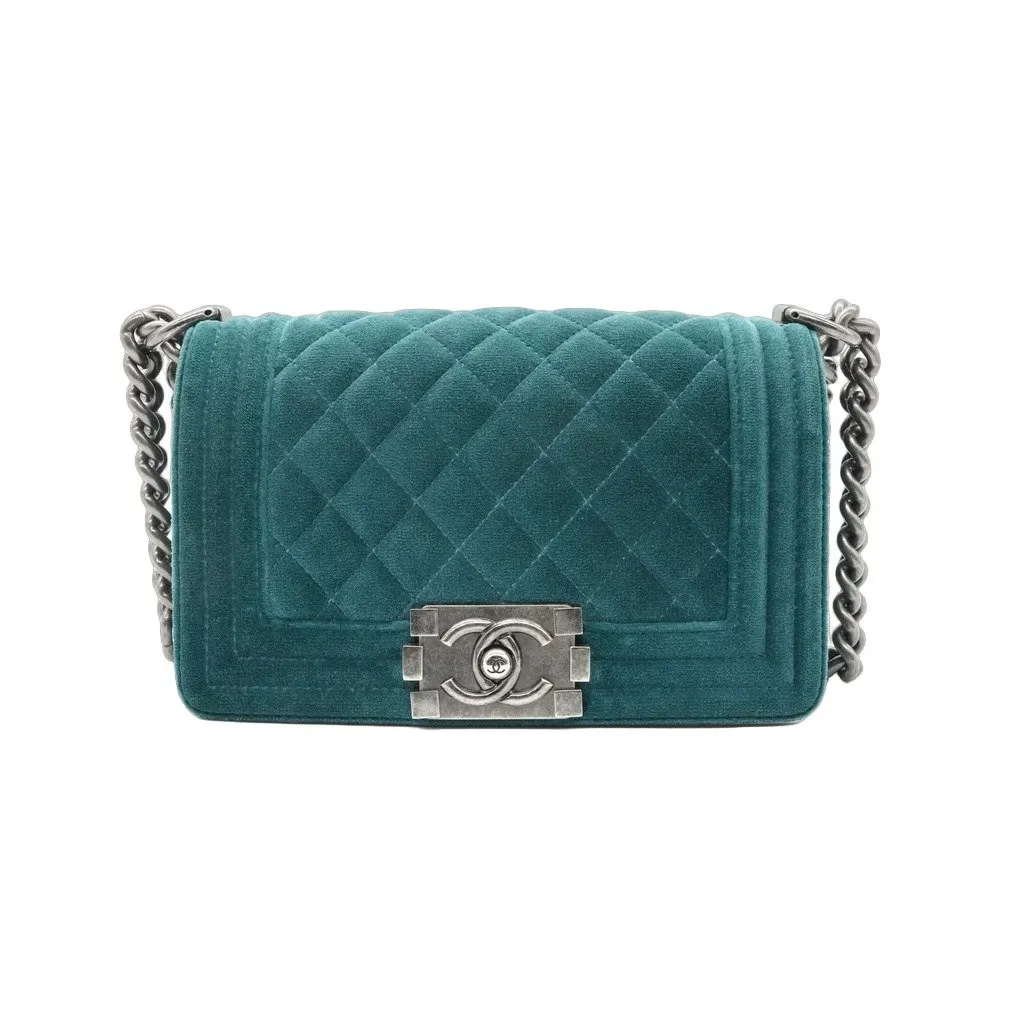 Chanel Boy Small Green Velvet Green Velvet Good - Front View