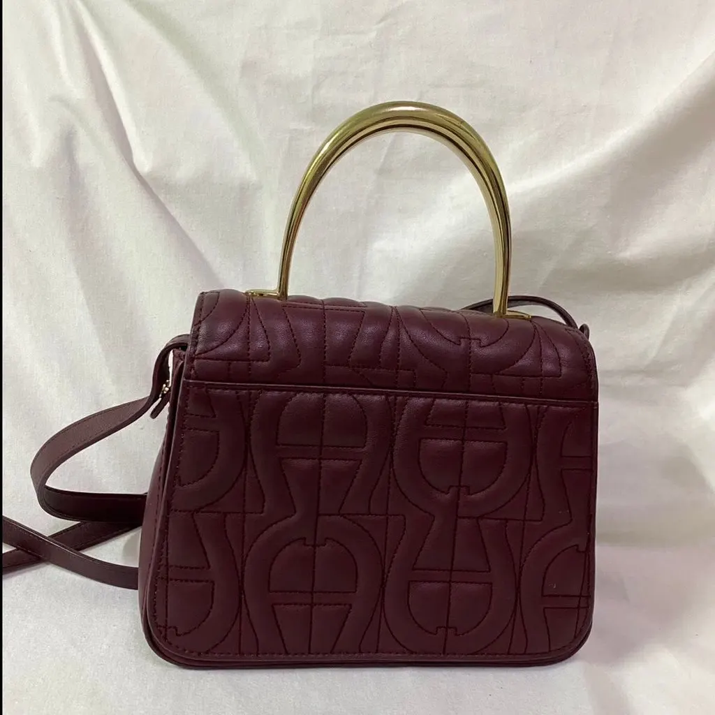 Aigner Aigner Genoveva Small  Logo Embossed Leather Top Handle Bag w/ Wallet Burgundy Very good - Back View