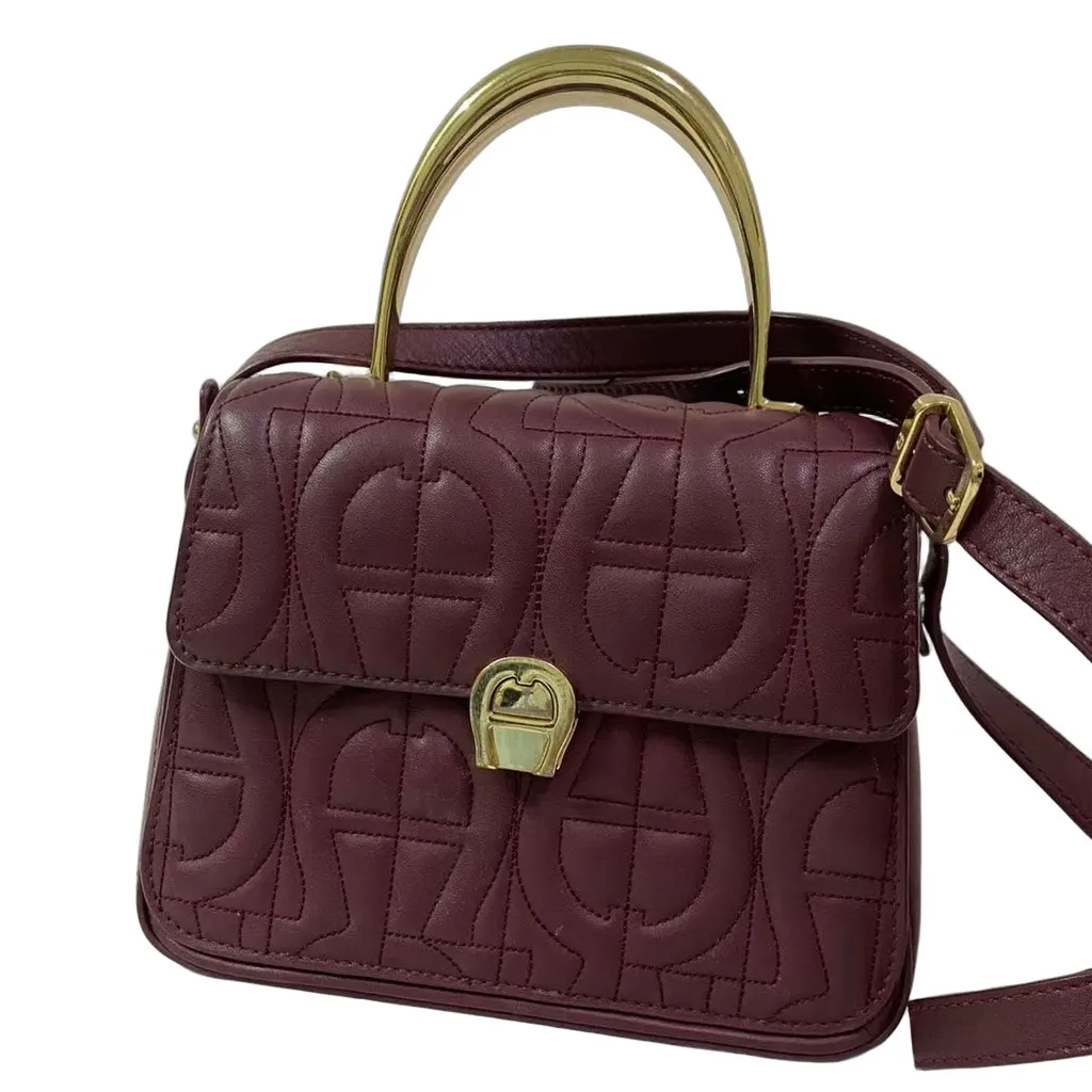 Aigner Aigner Genoveva Small Logo Embossed Leather Top Handle Bag w/ Wallet Burgundy Very good - Front View