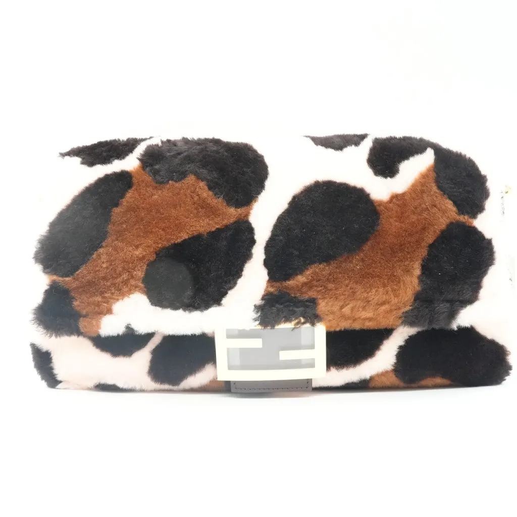 Fendi Shearling Large Pink/Brown Bag MultiColor Fur Very good - Front View