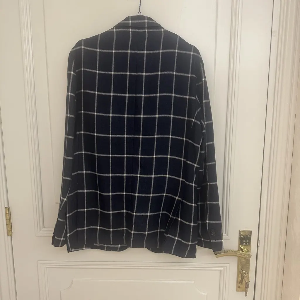 Unsigned Angelico Collezione 100% Linen Made in Italy Navy Windowpane Blazer Navy Linen Very good - Back View