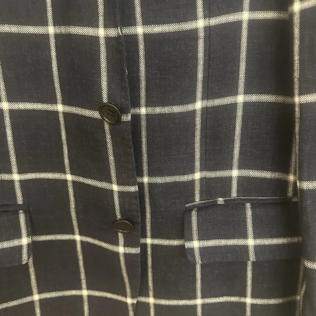Unsigned Angelico Collezione 100% Linen Made in Italy Navy Windowpane Blazer Navy Linen Very good - Box View